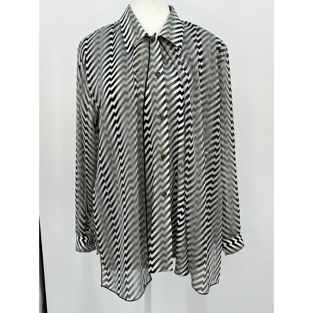 Valentina Button Up Tunic Blouse S, M, L Black White Gold Button Up Shirt Sheer